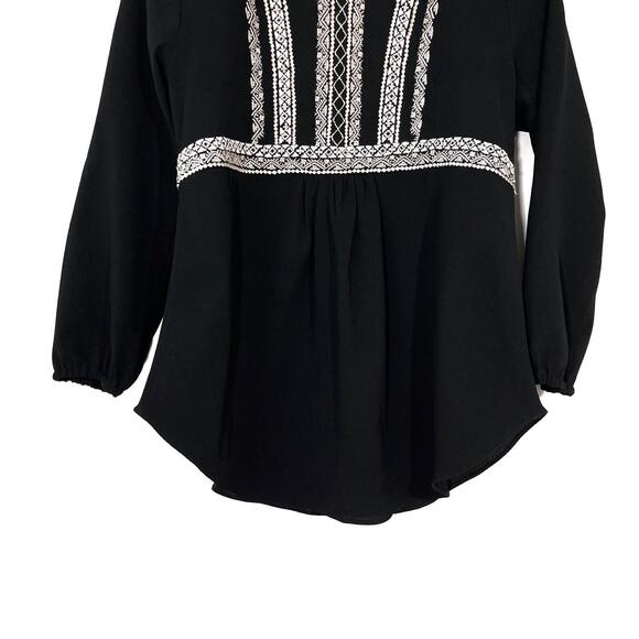 Rungolee Women’s Size XS Black Embroidered Button Front 3/4 Sleeve Boho Top - Picture 10 of 10